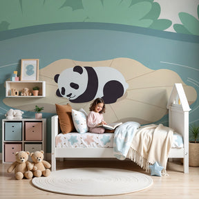 Sleeping panda mural wallpaper in modern nursery room with natural decor by Kids-Mundo