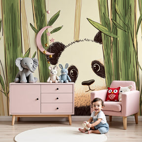 Panda bamboo mural wallpaper creating serene nursery atmosphere by Kids-Mundo