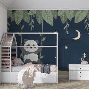 Enchanting panda and stars mural wallpaper transforming baby room into dreamy sanctuary