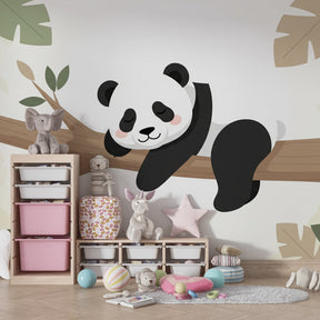 Animal theme panda wallpaper transforming kids playroom into peaceful nature sanctuary