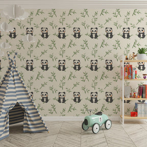 Animal themed panda wallpaper creating educational play space for toddlers and kids