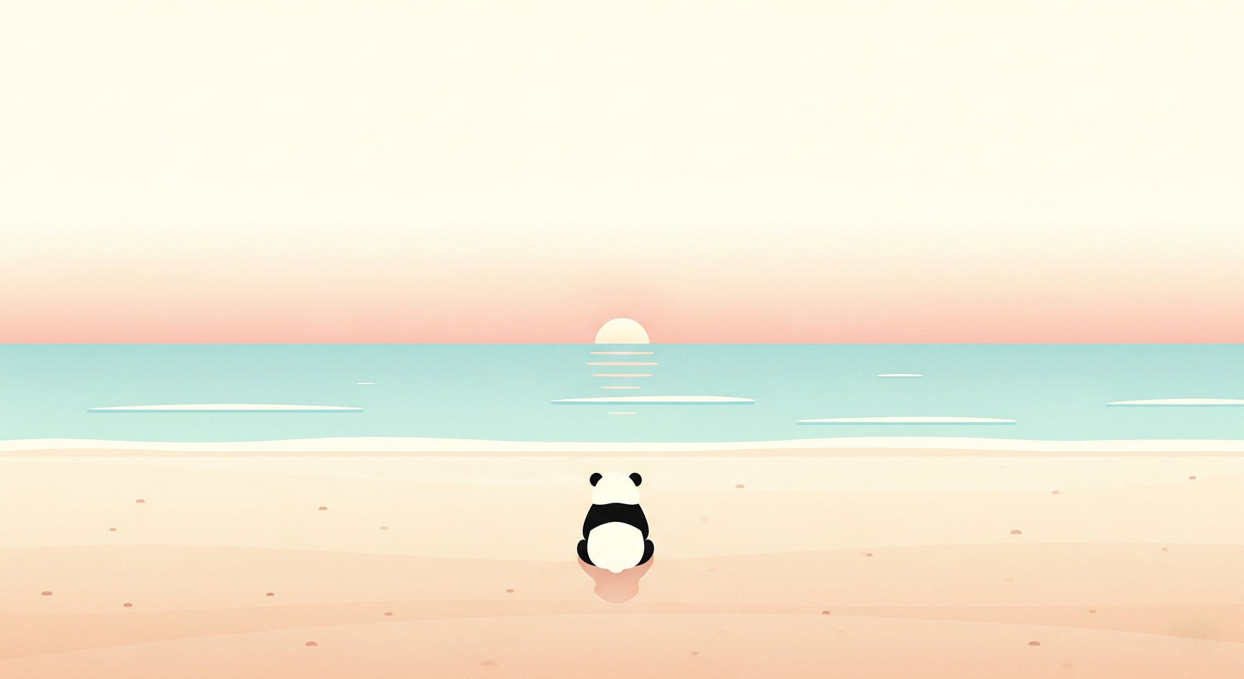 Detailed panda ocean sunset mural wallpaper design pattern with pastel beach scene by Kids-Mundo