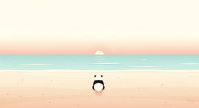 Detailed panda ocean sunset mural wallpaper design pattern with pastel beach scene by Kids-Mundo