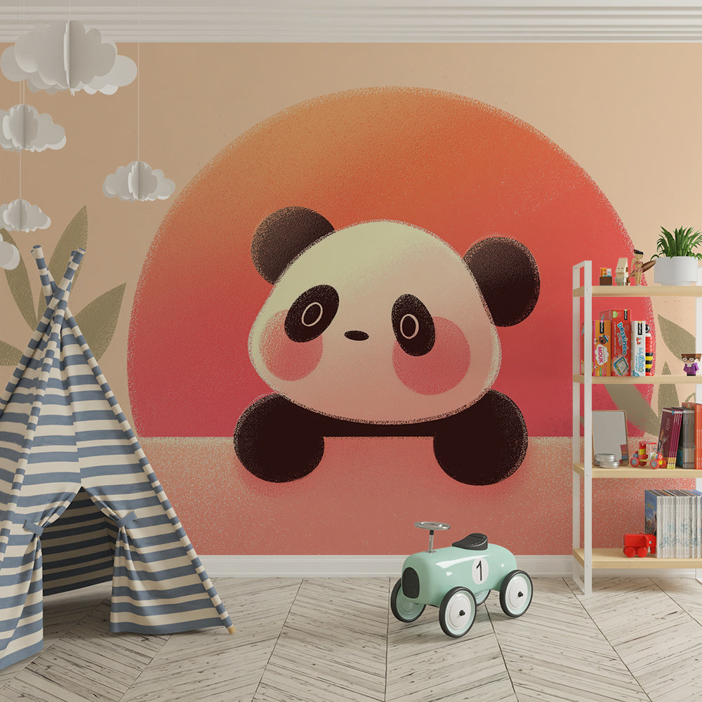 Kids-Mundo panda sunset wall mural adding cosy pastel charm to a playroom