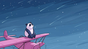 Detailed panda pilot starry night mural wallpaper design pattern by Kids-Mundo