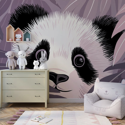 Kids-Mundo peekaboo panda wall mural bringing bold pink foliage to a playroom