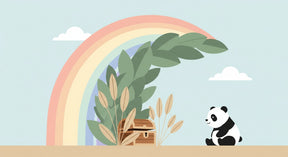 Detailed panda rainbow mural wallpaper design pattern with magical elements by Kids-Mundo