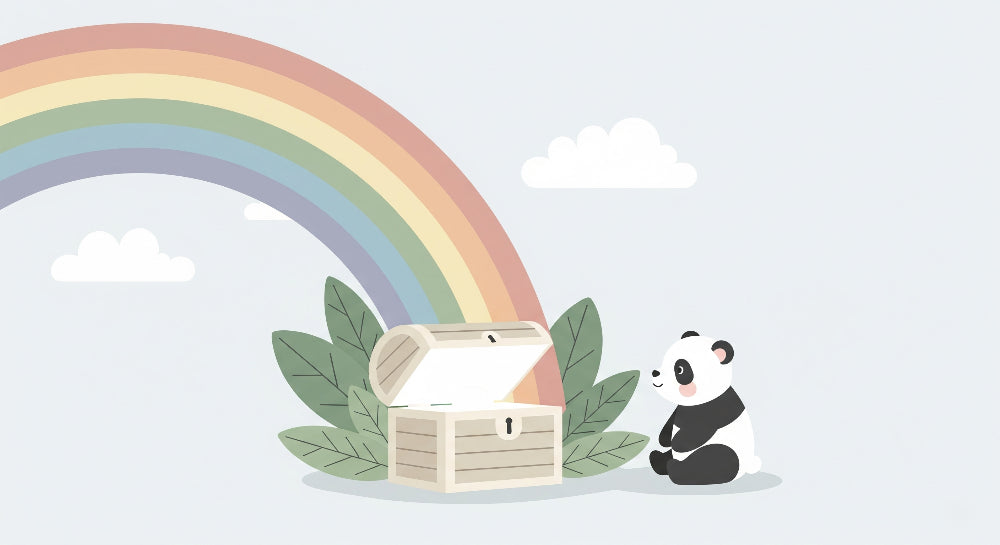 Detailed panda rainbow mural wallpaper design pattern showing curious animal and nature elements by Kids-Mundo