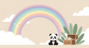 Detailed panda rainbow mural wallpaper design pattern with cute character by Kids-Mundo