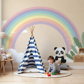 Cute panda rainbow mural wallpaper creating magical baby nursery decor by Kids-Mundo