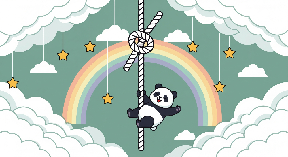 Panda Climbing a Rope with Rainbow Wall Mural