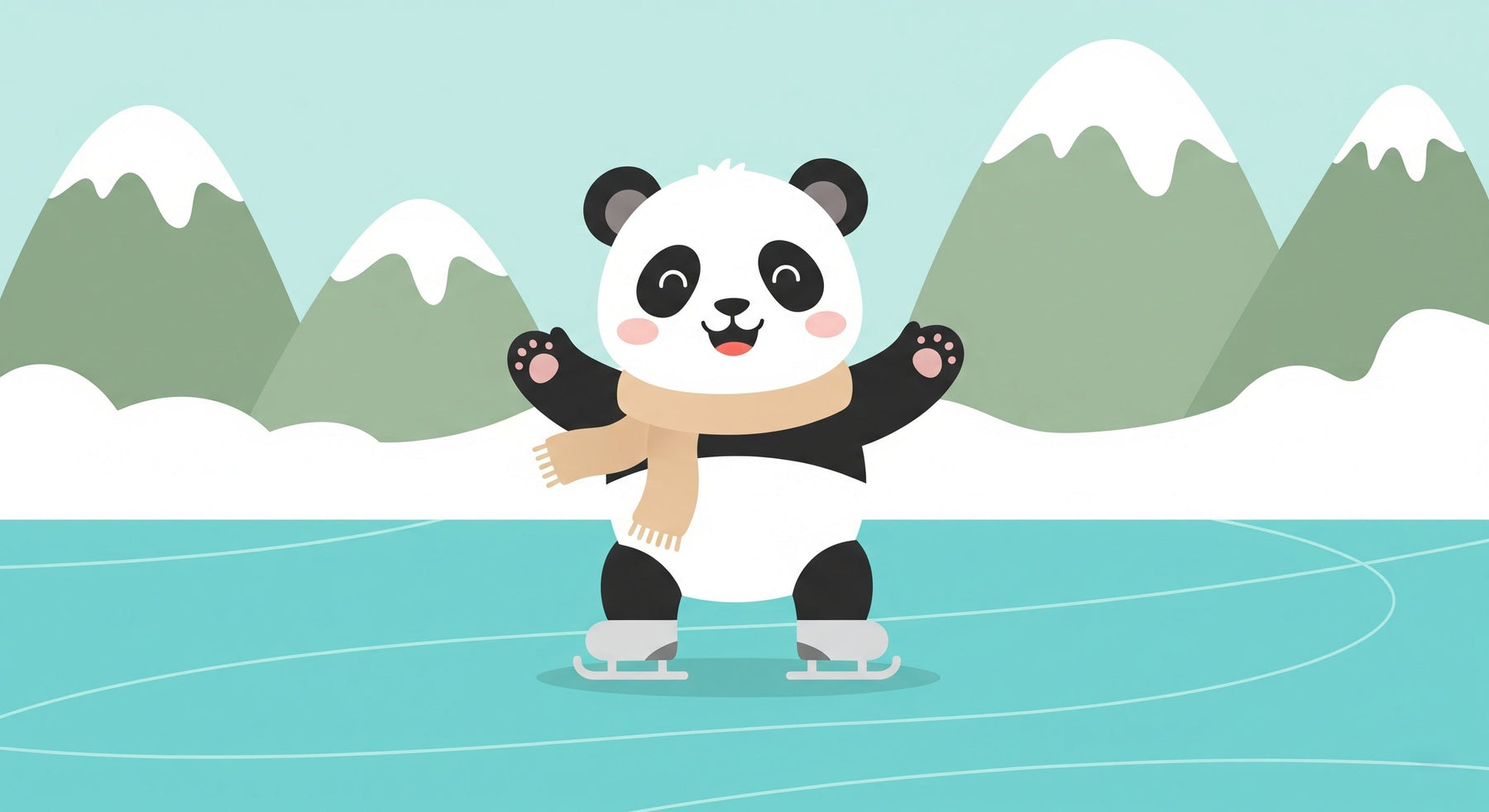 Detailed panda skating winter mural wallpaper design pattern by Kids-Mundo