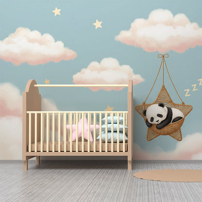 Kids-Mundo dozing panda and starry basket mural styled in a kids bedroom wall