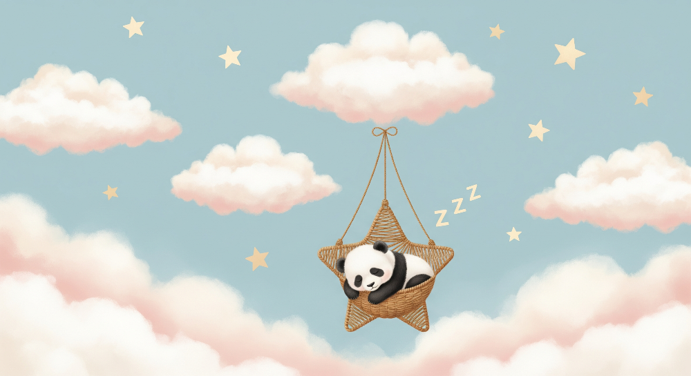 Panda Sleeping in a Star Basket Wall Mural