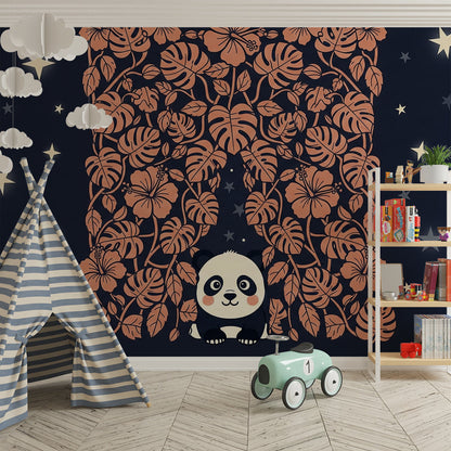 Kids-Mundo starry jungle panda wall mural featured on a child's bedroom wall