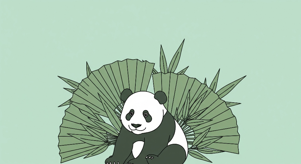 Panda in Tropical Palm Leaves Wall Mural