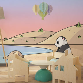 Waterside animal friends wallpaper creating calm atmosphere in children's bedroom