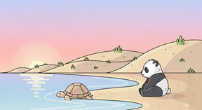 Detailed panda and turtle waterside mural wallpaper design pattern by Kids-Mundo