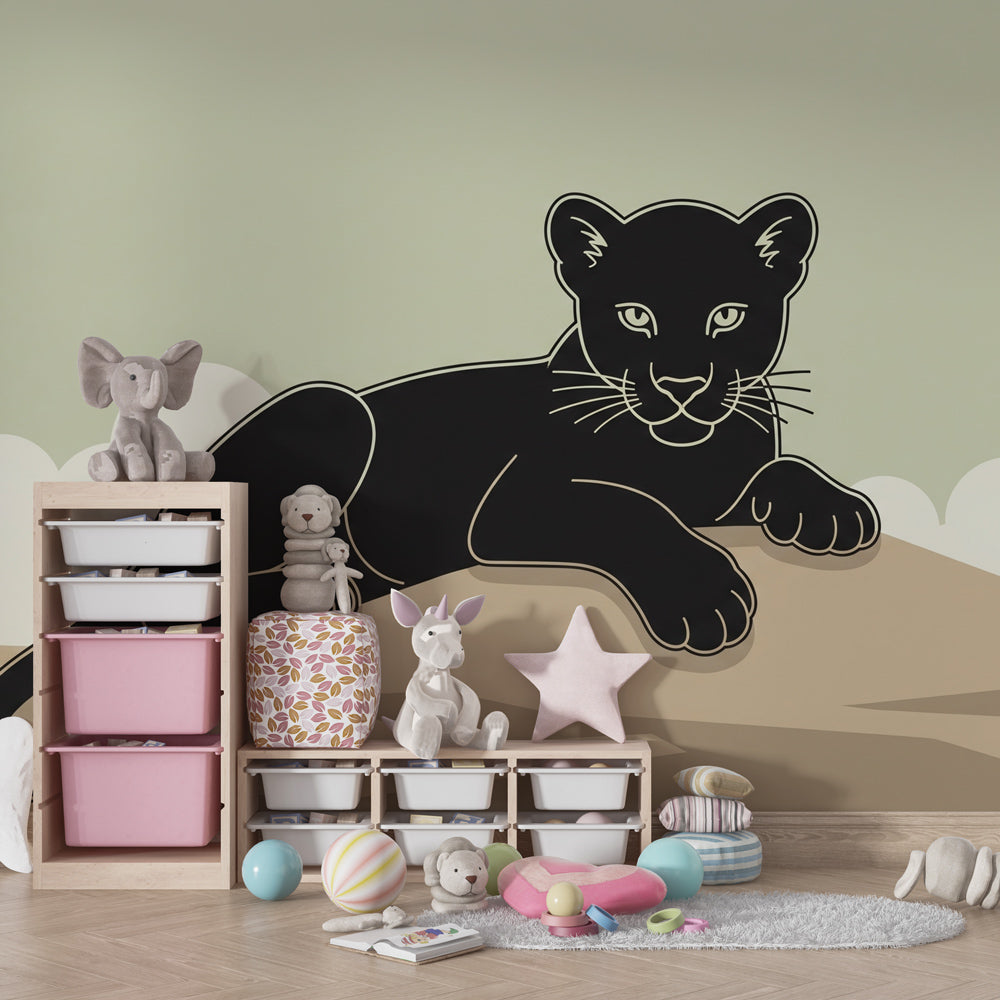 Wildlife panther mural wallpaper inspiring adventure and nature exploration in children's playroom