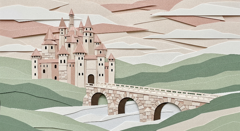 Papercut Castle with Stone Bridge Wall Mural