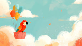 Detailed parrot with balloons and clouds mural wallpaper design pattern by Kids-Mundo