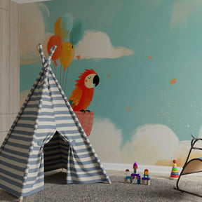 Adventure balloon parrot wallpaper creating magical children's bedroom decor