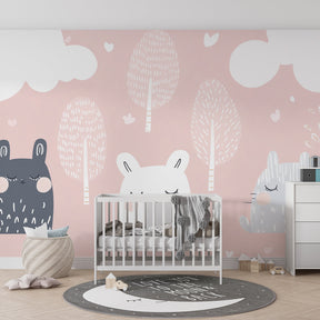 Sweet dreams forest mural wallpaper transforming toddler bedroom with gentle animal illustrations by Kids-Mundo