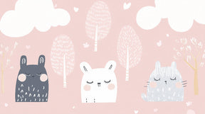 Detailed pastel animals forest mural wallpaper design pattern showing woodland creatures and trees by Kids-Mundo