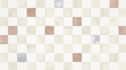 Flat watercolour artwork of the Kids-Mundo pastel checkerboard wall mural pattern design.