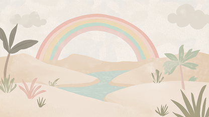 Kids-Mundo flat artwork preview of the pastel desert rainbow oasis wall mural design