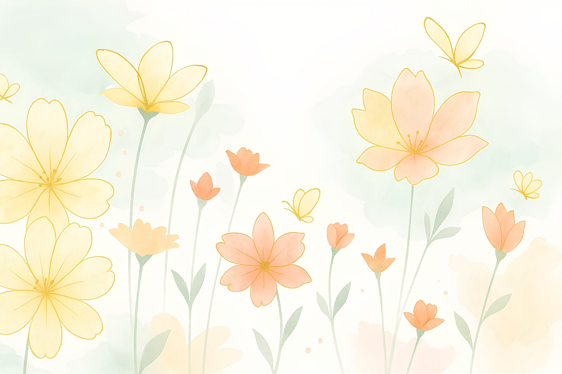 Detailed pastel flowers and butterflies mural wallpaper design pattern by Kids-Mundo