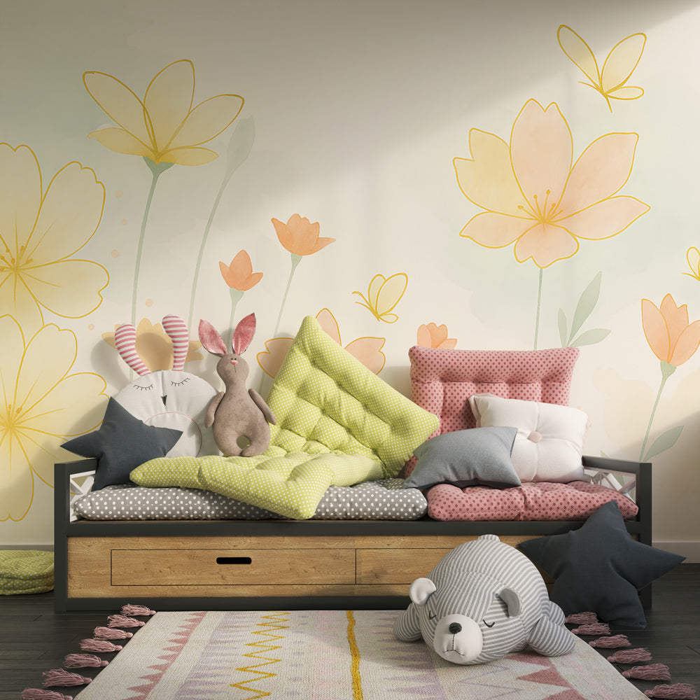 Watercolor flowers wallpaper transforming kids room into enchanted garden sanctuary