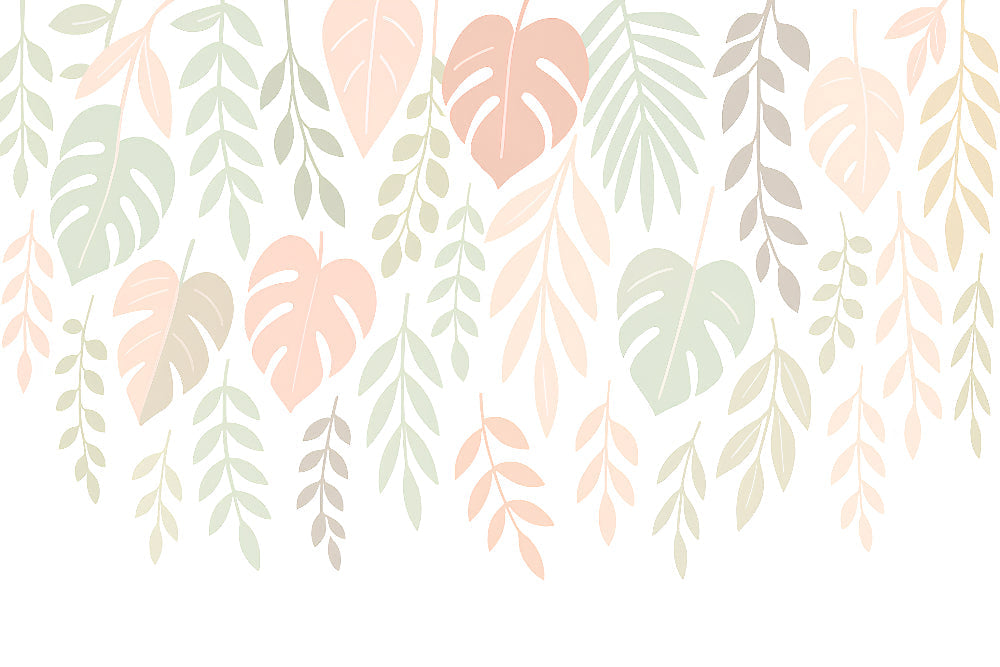Detailed pastel foliage mural wallpaper design pattern showing soft botanical elements by Kids-Mundo