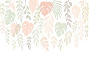 Detailed pastel foliage mural wallpaper design pattern showing soft botanical elements by Kids-Mundo