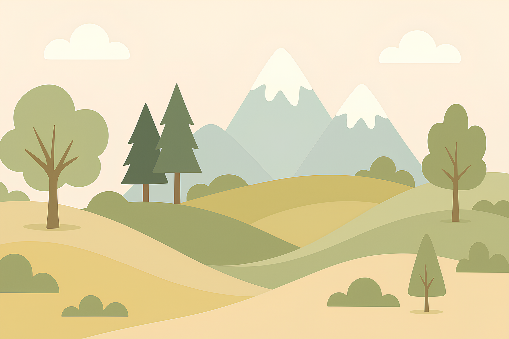 Flat artwork of the Kids-Mundo pastel hills and mountains wall mural design