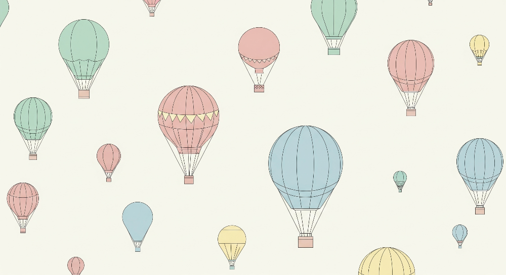 Kids-Mundo pastel hot air balloon pattern artwork on a soft cream background