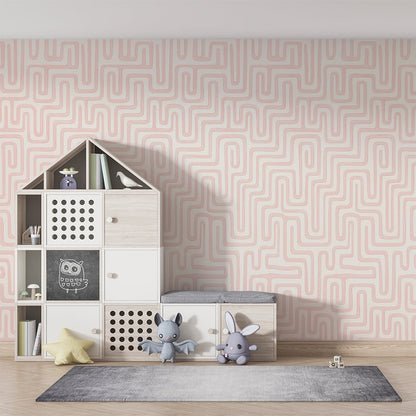 Kids-Mundo labyrinth line wall mural styled in a bright, playful playroom space.