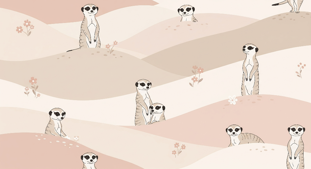 Playful Meerkats on Soft Pastel Pink Dunes Wall Mural