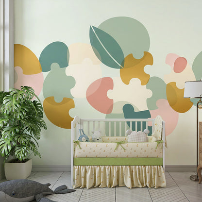 Kids-Mundo soft pastel abstract wall mural bringing muted colour to a playroom wall