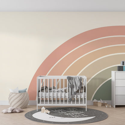 Kids-Mundo pastel rainbow wall mural as a feature wall in a young child's bedroom