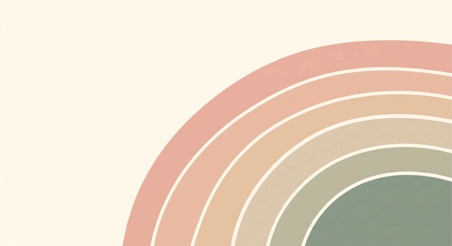 Kids-Mundo pastel rainbow arch design in coral, peach and sage on a cream background