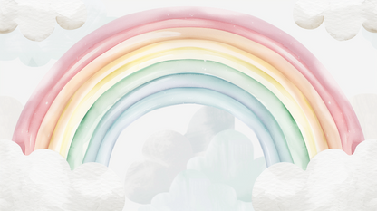 Kids-Mundo pastel watercolour rainbow and clouds original flat artwork design for this wall mural