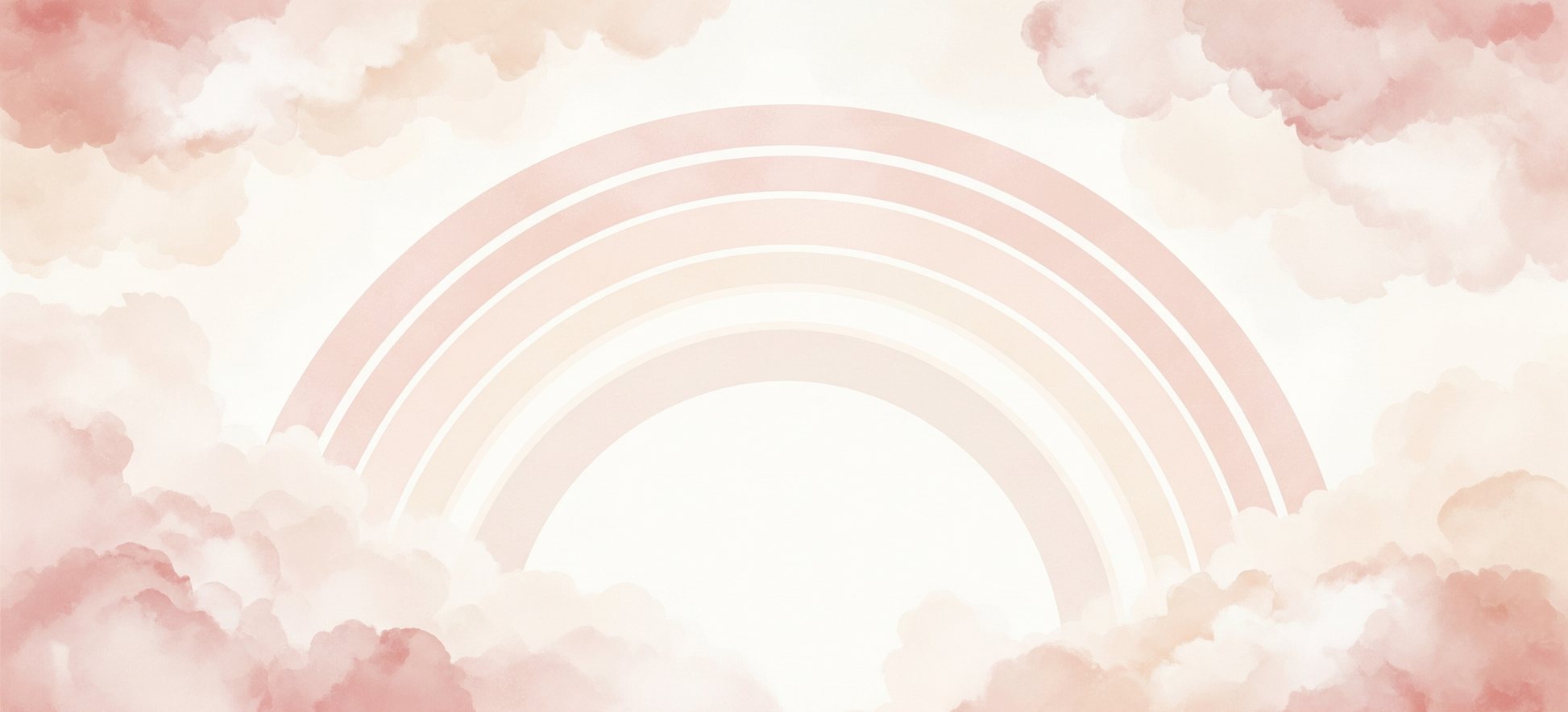 Kids-Mundo pastel rainbow and clouds artwork in blush watercolour tones, flat design view.