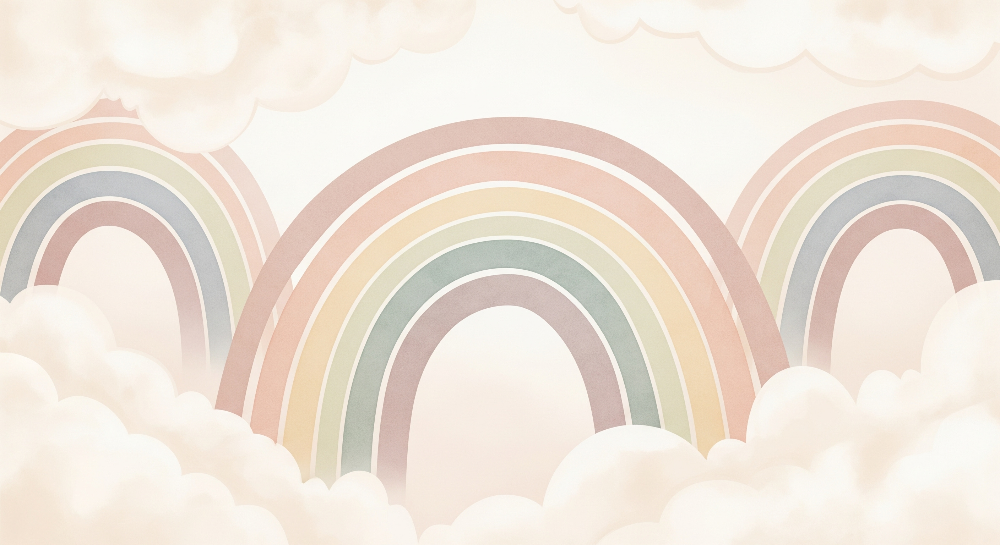 Kids-Mundo flat artwork of the pastel rainbow and clouds wall mural design