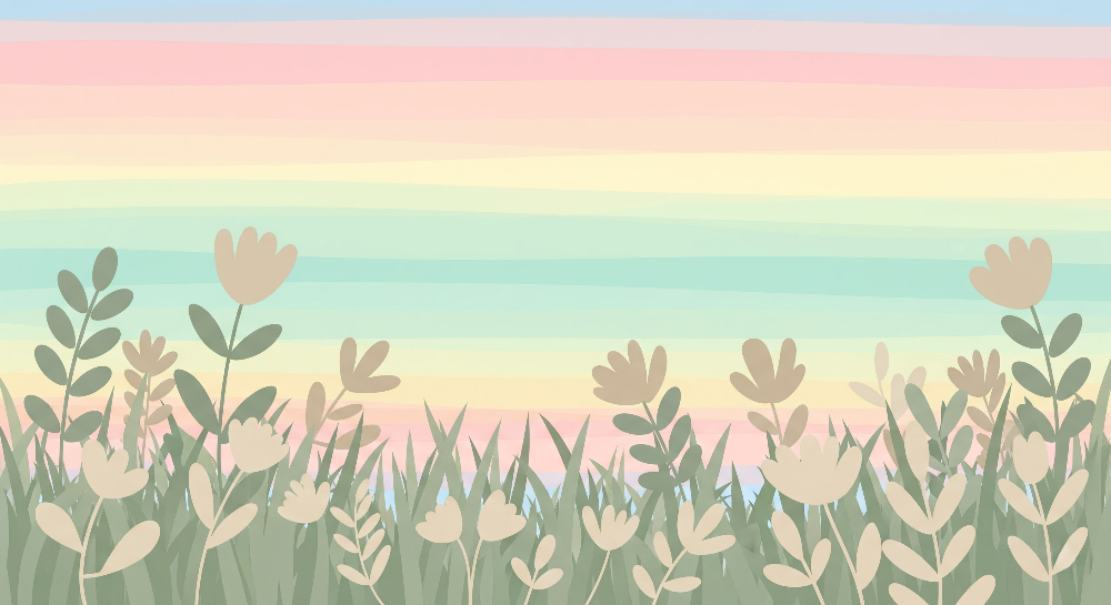 Pastel Rainbow Sky Wildflower Meadow Wall Mural