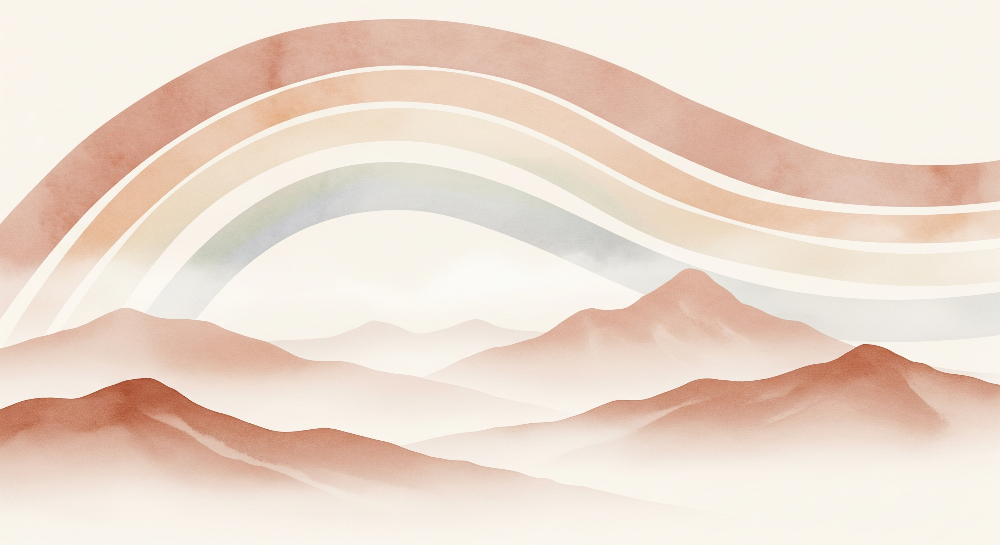 Flat artwork preview of the Kids-Mundo pastel rainbow and terracotta mountains mural
