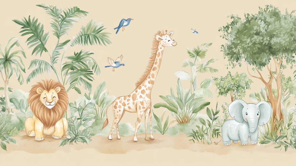 Pastel Safari Animals Wall Mural