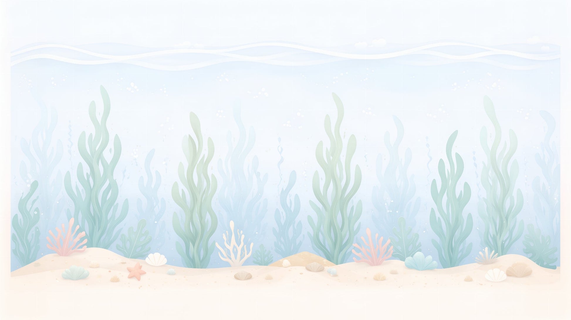 Kids-Mundo flat artwork of the pastel seaweed underwater wall mural design