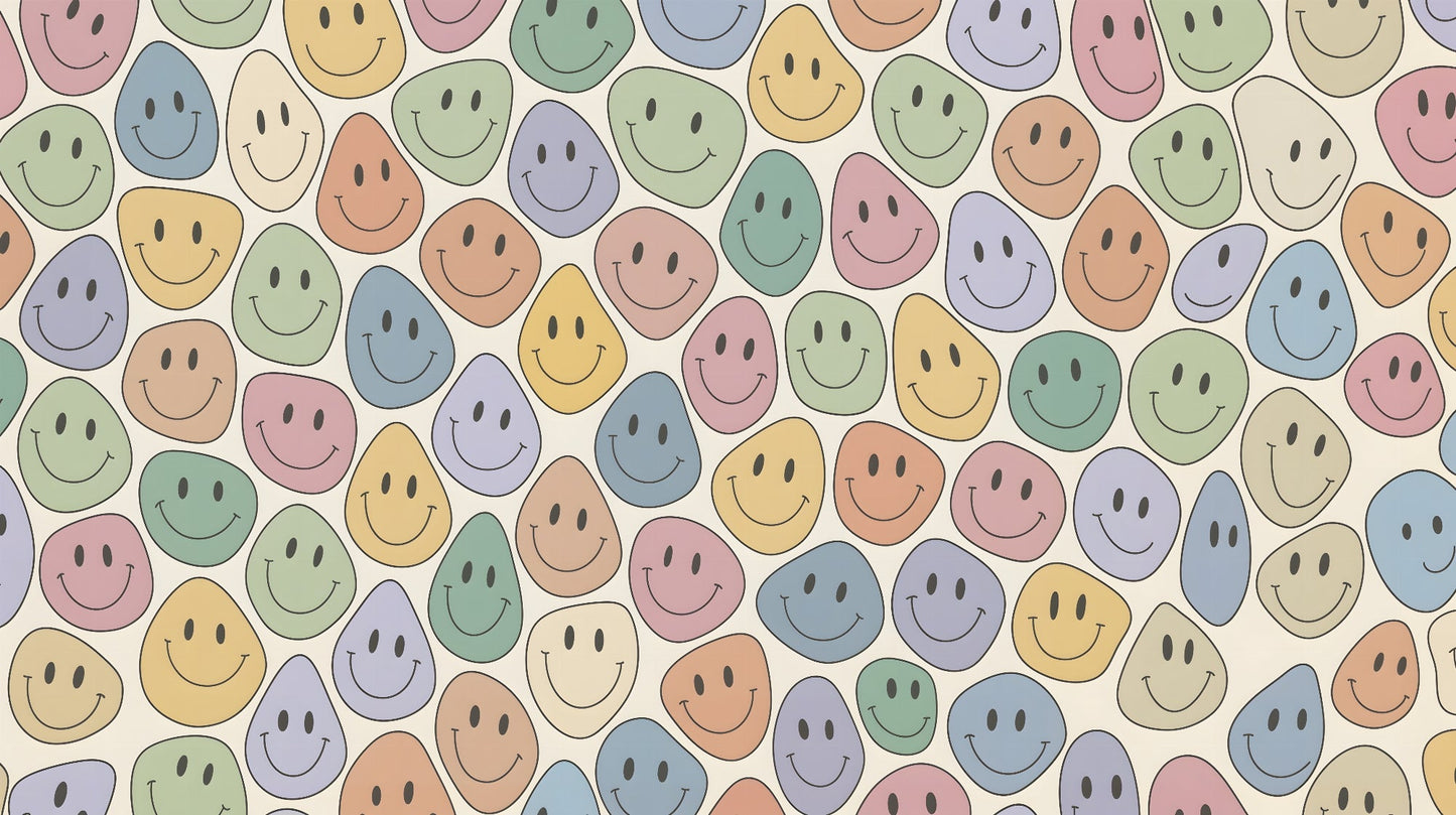 Kids-Mundo pastel smiley faces pattern original flat artwork design for this wall mural