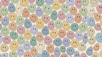 Kids-Mundo pastel smiley faces pattern original flat artwork design for this wall mural